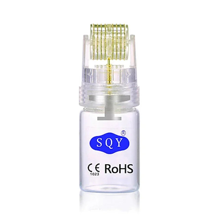 Transparent derma roller with gold microneedles and SQY logo, CE and RoHS certified