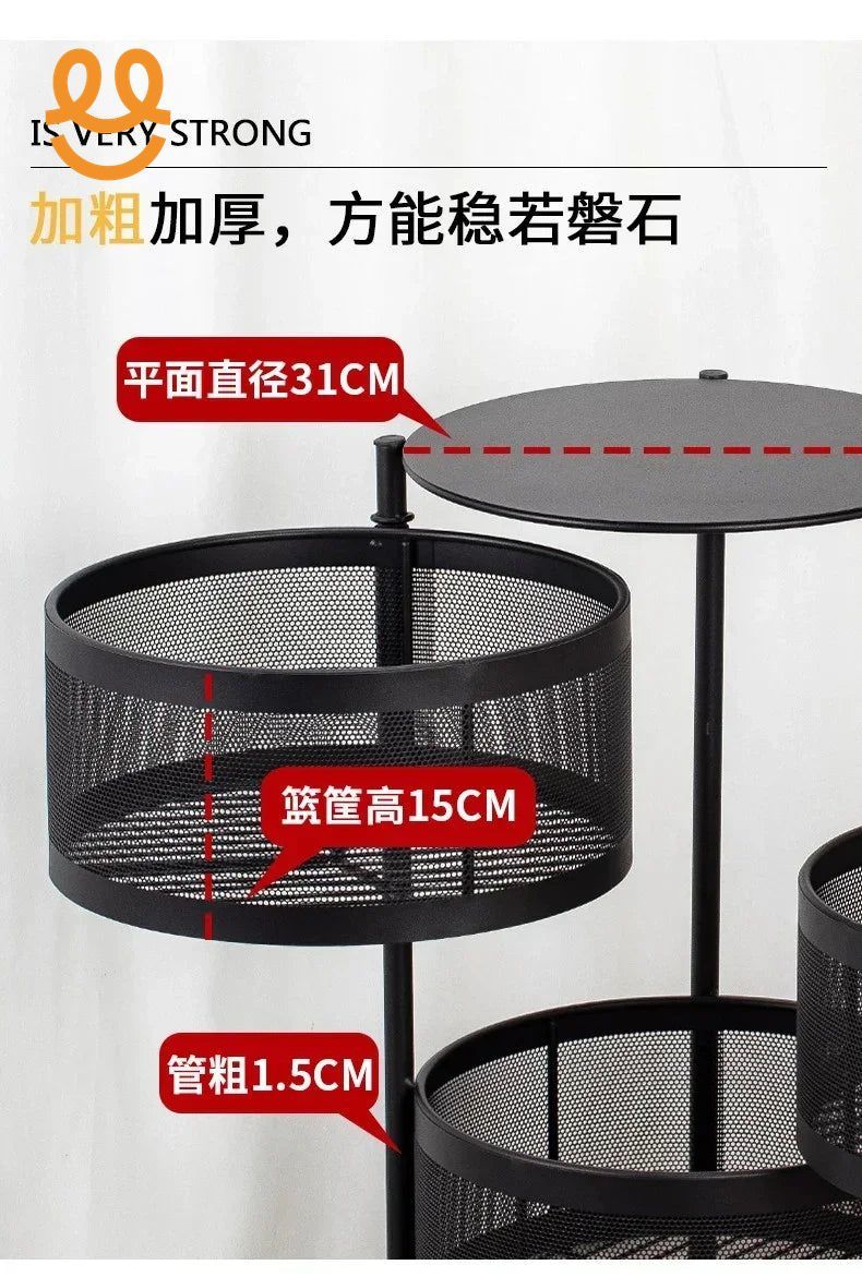 Black metal mesh storage baskets with dimensions labeled, including 31cm diameter and 15cm height