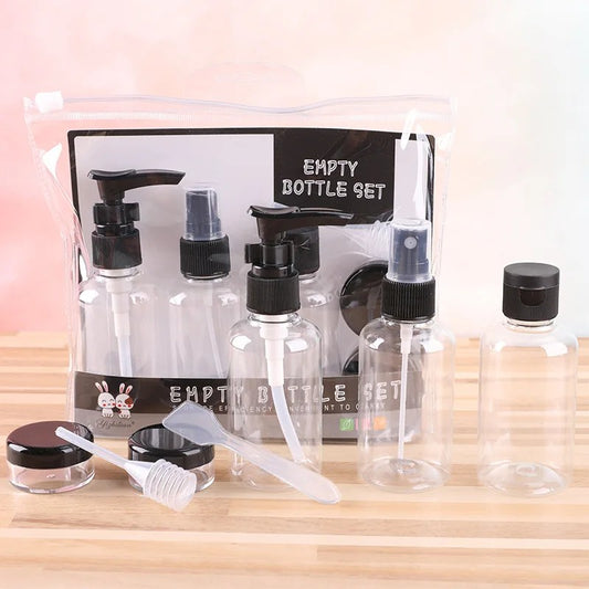 8Pcs/Set Refillable Bottle Press Plastic Spray Lotion Funnel Dispensing Tool Travel Portable Sub-Bottling Set