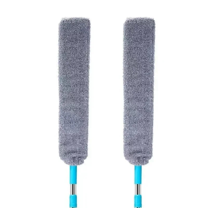Two blue microfiber duster sleeves on extendable handles for dust cleaning