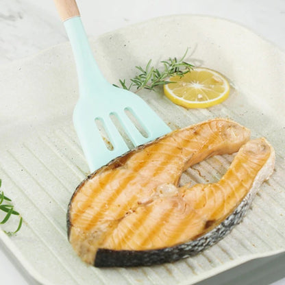 Food Grade Silicone Kitchen Cooking Utensils Practical Cooking Tools Turner Spatula Spoon With Wooden Handle Kitchenware