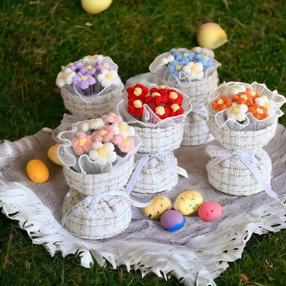 Wool Knitted Bouquet Simulation Puff Flower Classic Style Hand Bouquet Fabric Knitted Flower Bouquet