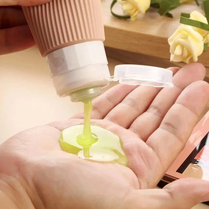 4pcs Silicone Gel Portioning Bottles Set for Body Wash, Skincare Lotion, Thickened Silicone Bottles for Travel Portioning