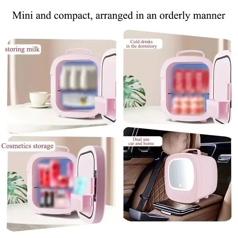 Portable Refrigerator Skin Care Cosmetics Beverage Cosmetics Mini Refrigerator with Mirror