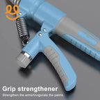 Blue and gray grip strengthener with spring, designed to strengthen arms and invigorate palms