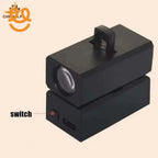 Compact black flashlight with top handle, front lens, and side switch with charging port