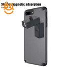 Black magnetic phone projector attached to the back of a grey textured phone case