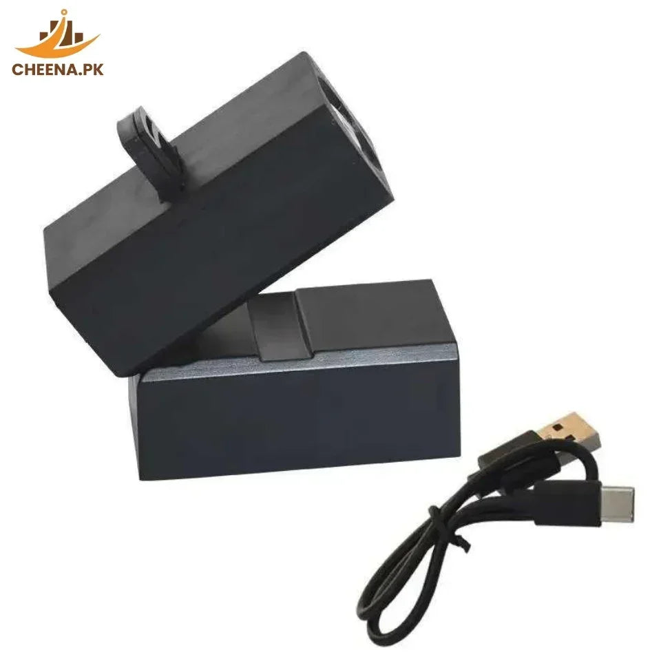 Portable black USB battery charger pack with detachable cover and USB Type-C cable