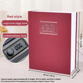 Large red book piggy bank with combination lock, styled as The New English Dictionary, measuring 26.5x20x6.5 cm