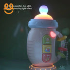 Luminous baby pacifier bottle toy with LED light effects and colorful buttons in dark setting