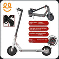 Foldable electric scooter with digital display, honeycomb solid tires, and red accents, warranty and app features