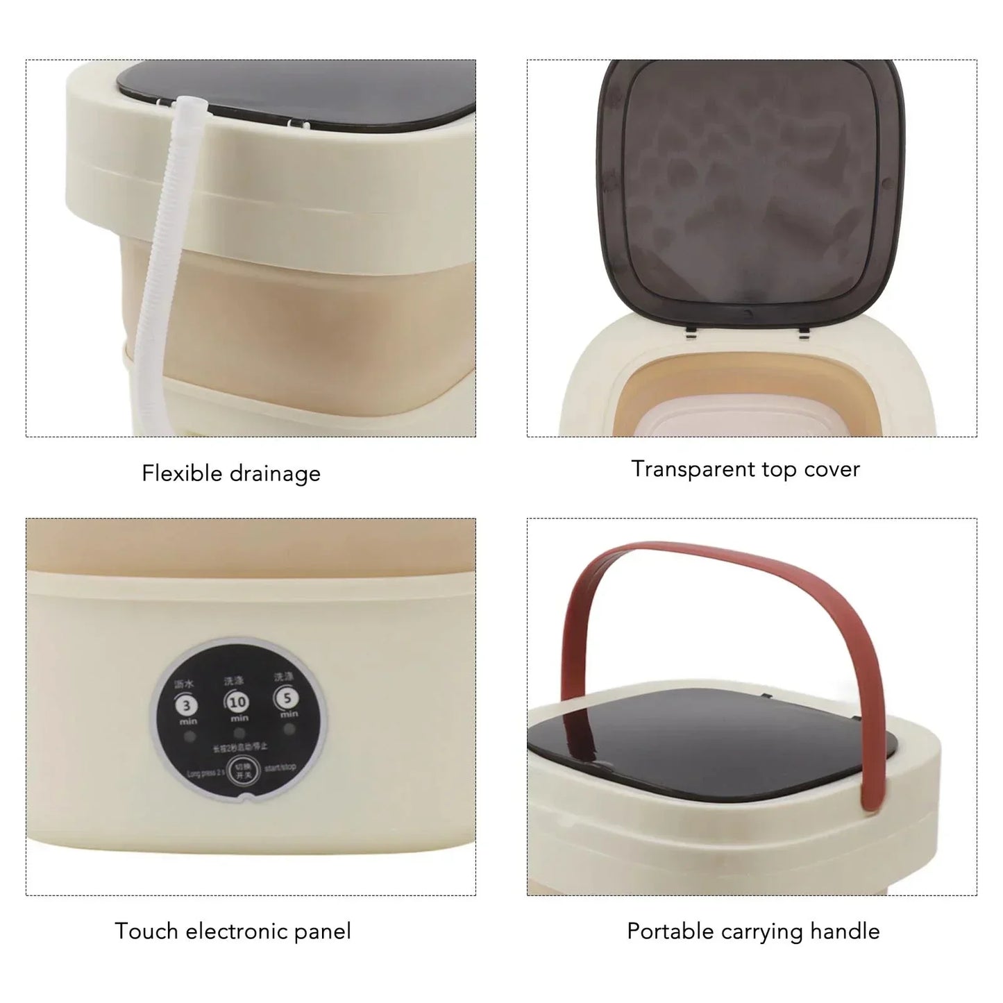 Folding Portable Washing Machine 8L Large Capacity Clothes Spin Dryer Bucket Travel Underwear Socks Ultrasonic Mini Washer