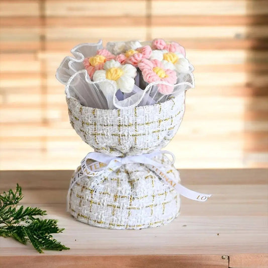 Wool Knitted Bouquet Simulation Puff Flower Classic Style Hand Bouquet Fabric Knitted Flower Bouquet