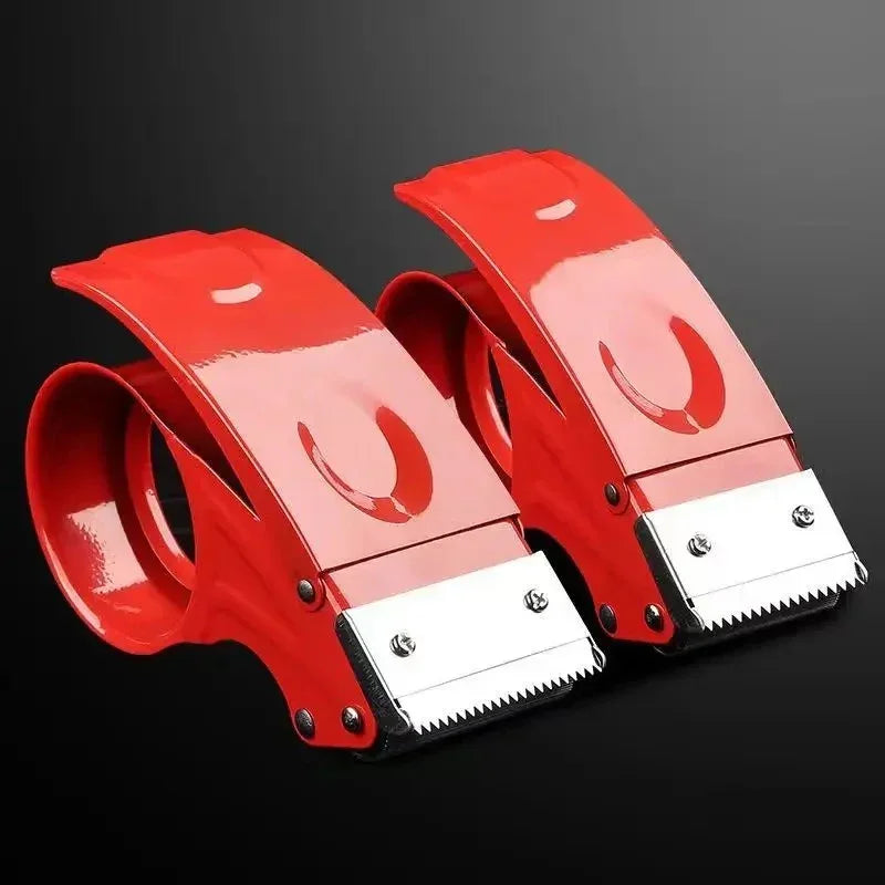 Pair of red metal carpet grippers with sharp teeth for pulling and stretching carpets