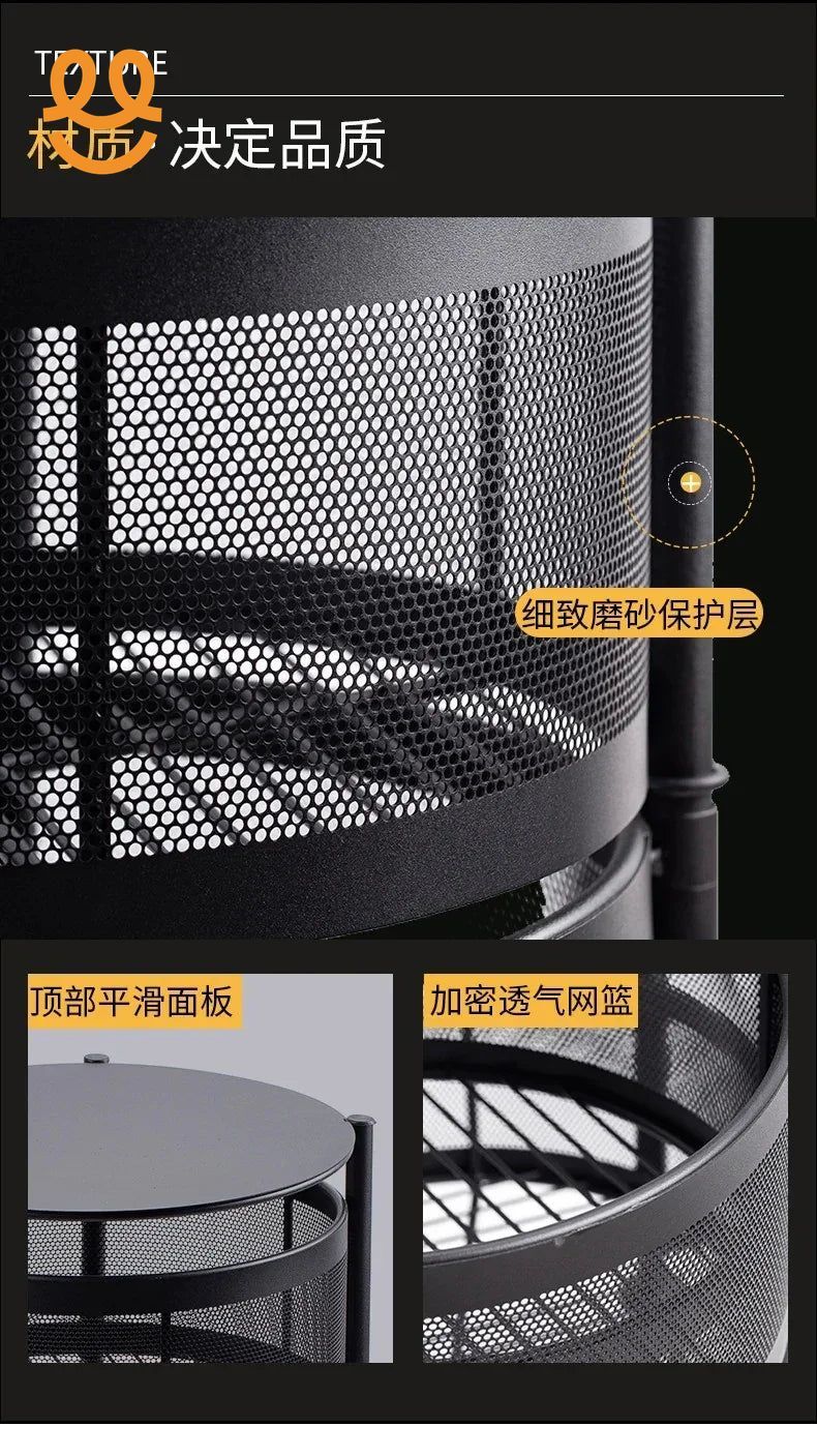 Black metal mesh basket with fine texture and smooth top surface, shown in close-up and detail views