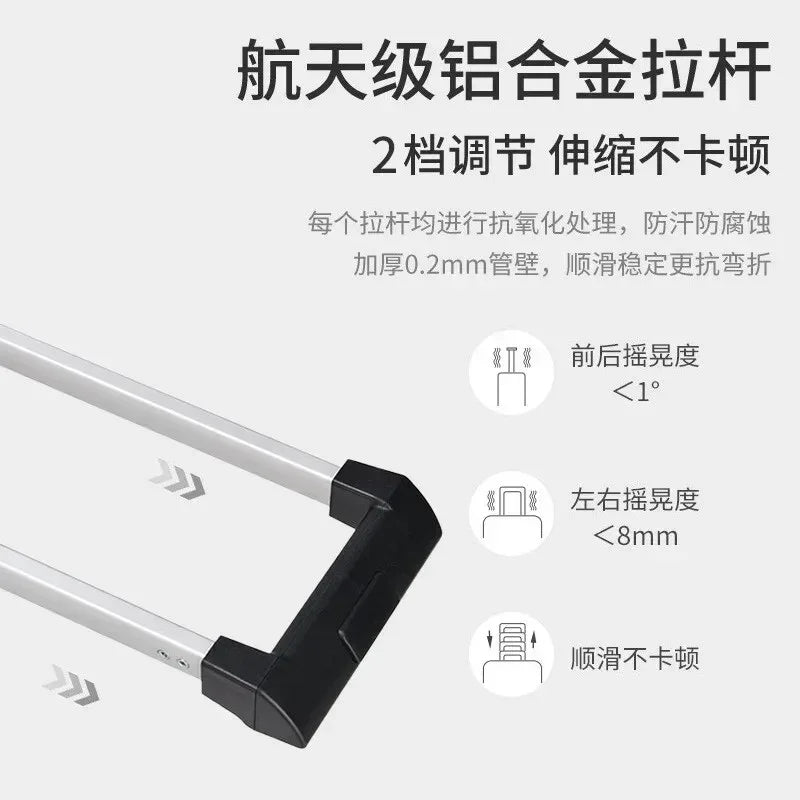 Aluminum alloy luggage handle with black grip, adjustable telescoping and anti-corrosion features
