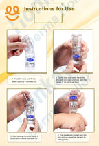 Instructions showing hands twisting and using SQY skincare micro-needle bottle on skin