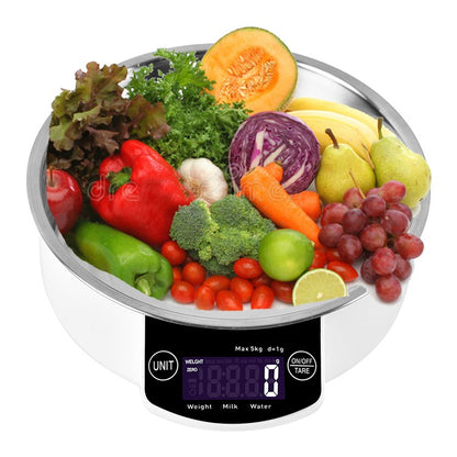 Digital Kitchen Scale Baking Scale Measuring Stainless Steel Accurate 5kg/1G Electronic Food Scale for Baking Cooking Kitchen