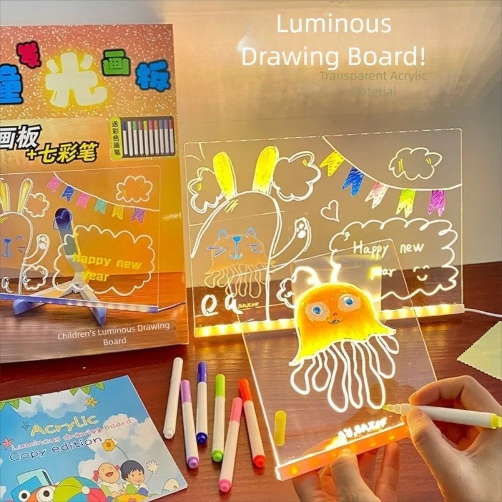 Gifts Erasable Acrylic Message Note Board with Night Light Transparent Children Drawing Boards Adjustable Note Board with Colors