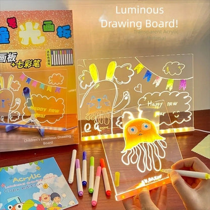 Gifts Erasable Acrylic Message Note Board with Night Light Transparent Children Drawing Boards Adjustable Note Board with Colors
