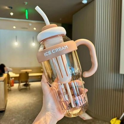 Food-grade Water Bottle Fashionable Aquarius Bottle 1300ml Leakproof Straw Water Bottle