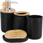 1pc Lotion Dispenser/4pcs Black Bathroom Accessories Set,Plastic Toothbrush Holder with Bamboo Cover,Toothbrush Cup, Soap Dish