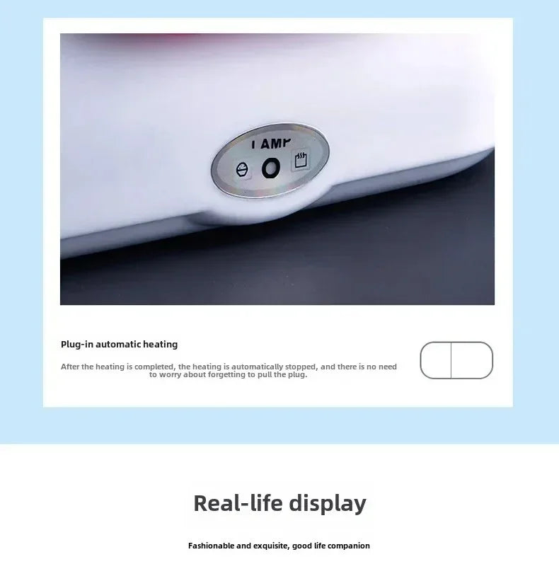 Close-up of plug-in automatic heating device control panel with heating indicator icons