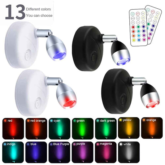 Led Wireless Spotlight 13-color 3 Dimming Modes Adjustable Angle Remote Control