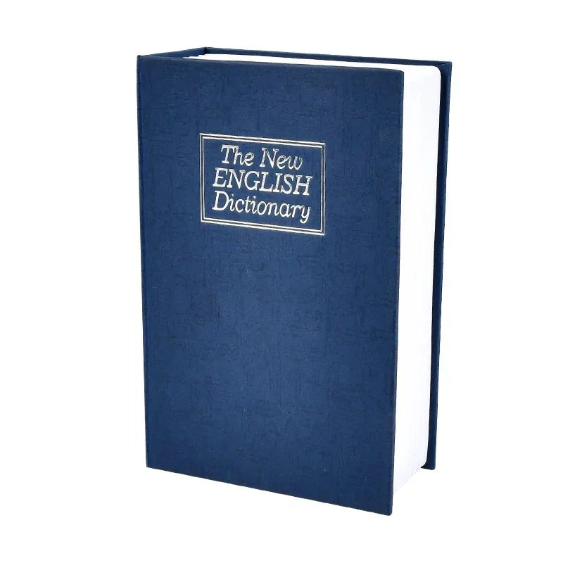 The New English Dictionary book with a dark blue cover and white text on a white background