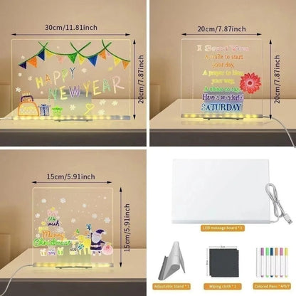 Gifts Erasable Acrylic Message Note Board with Night Light Transparent Children Drawing Boards Adjustable Note Board with Colors