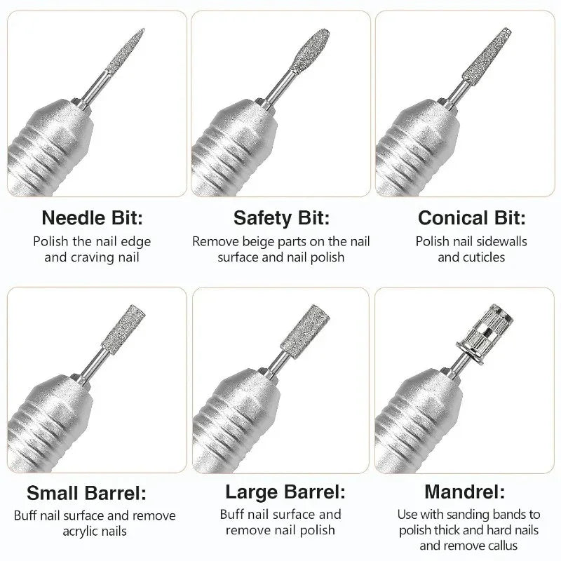 Diamond Grinding Head Bit jade Carved Burr Stone 2.35mm Shank 6pcs Grinding Head 6pcs Sand Rings