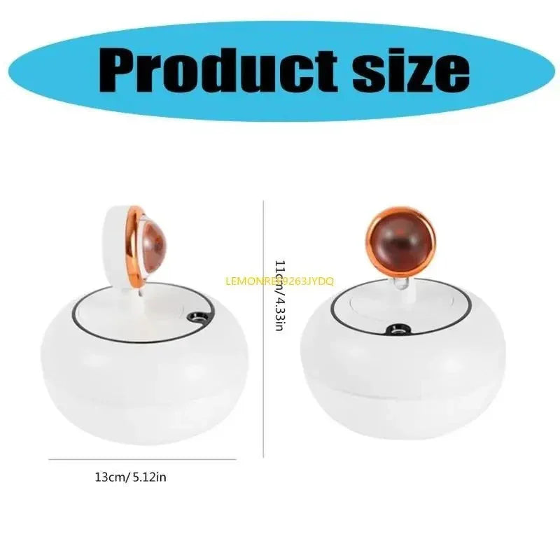 White round device with a brown dome on top, product size 13cm wide and 11cm tall