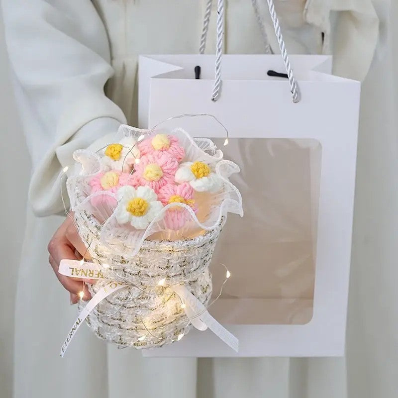 Wool Knitted Bouquet Simulation Puff Flower Classic Style Hand Bouquet Fabric Knitted Flower Bouquet
