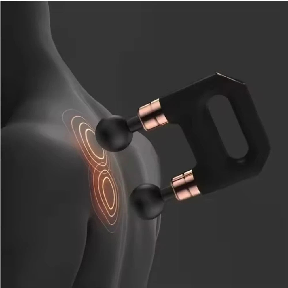 Electric Handheld Neck Body Back Facial Fitness Gun Massager Cordless Deep Tissue Vibration Double Head Muscle Massage Gun