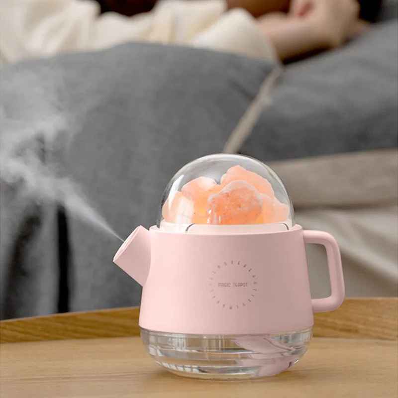 Crystal Air Humidifier USB Rechargeable with Battery Ultrasonic Mist Maker Essential Oil Diffuser for Home Office with LED Light