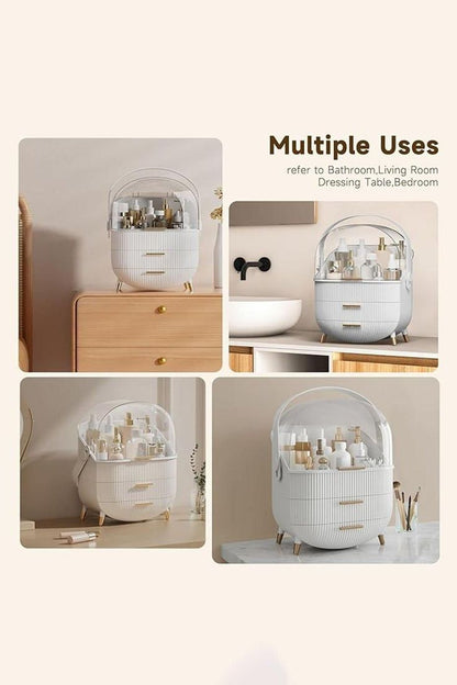 Luxury Portable Cosmetic Organizer Box with Lid & Drawers