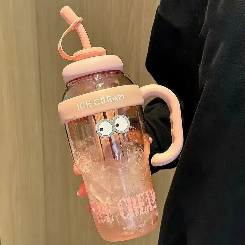 Large Capacity Plastic Straw Cup with Handle Heat Resistant Gift Cup