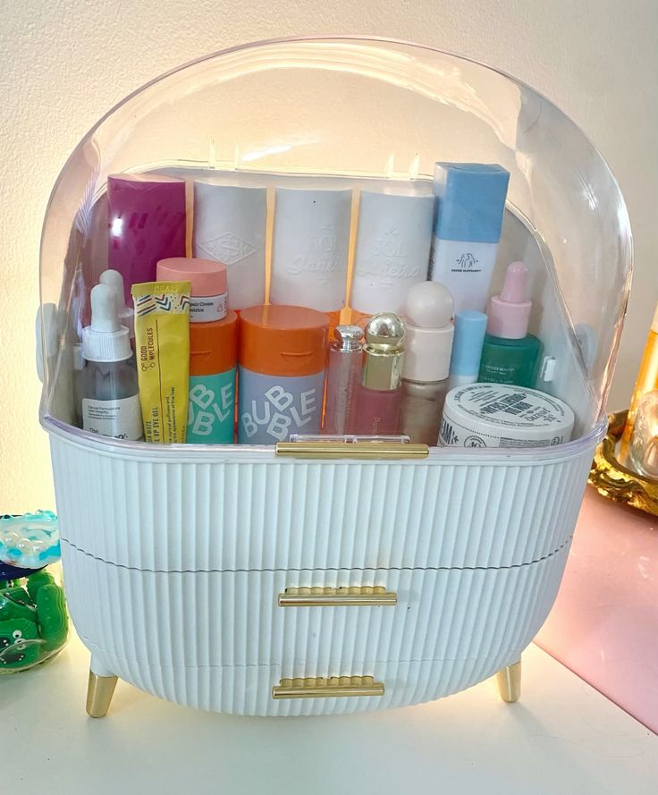 Luxury Portable Cosmetic Organizer Box with Lid & Drawers