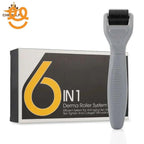 6 in 1 Derma Roller System with gray handle and packaging for anti-aging skin care