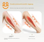 Diagram showing double pressure effect of scientific leggings on calf muscles with longitudinal and lateral pressure