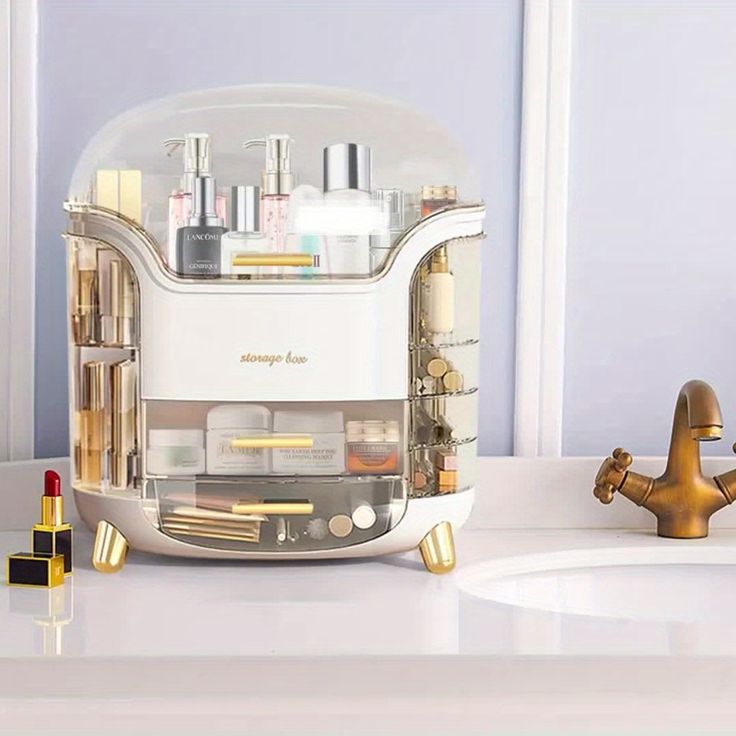 Elegant Multi-Layer Cosmetic Organizer with Lid & Drawers