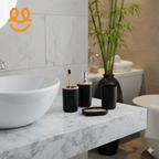 1pc Lotion Dispenser/4pcs Black Bathroom Accessories Set,Plastic Toothbrush Holder with Bamboo Cover,Toothbrush Cup, Soap Dish