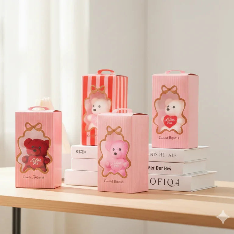 Cute Mini Gift Box with Flowers and Teddy Bear – Perfect Romantic Gift