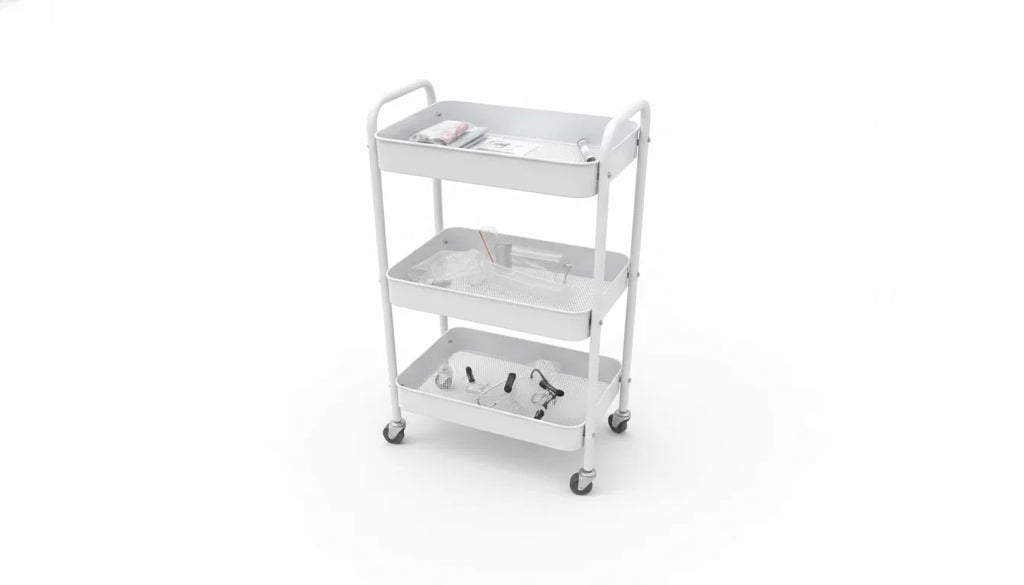3-Tier Foldable Steel Trolley – Portable Multi-Purpose Storage Cart