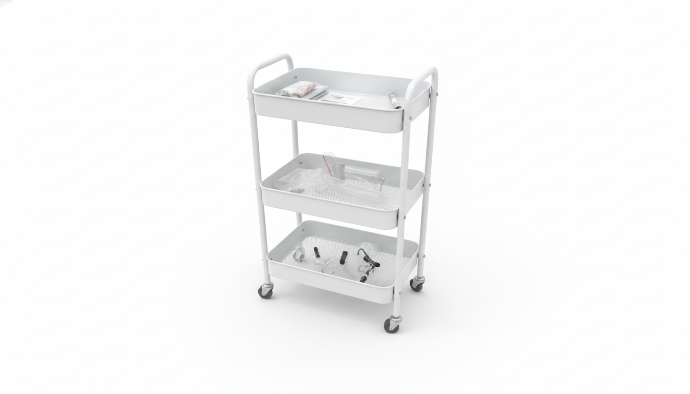 3-Tier Foldable Steel Trolley – Portable Multi-Purpose Storage Cart