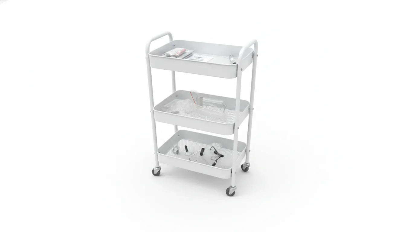3-Tier Foldable Steel Trolley – Portable Multi-Purpose Storage Cart