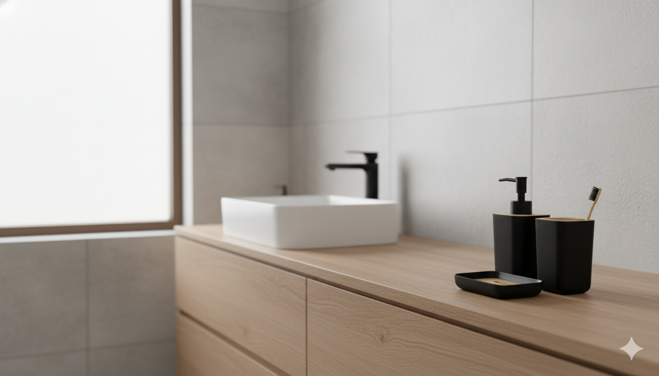 bathroom Black Accessories Set Hand Soap Bottle with Storage Cup for Toothbrush Toothpaste Razor Holder Countertop Elegant Decor