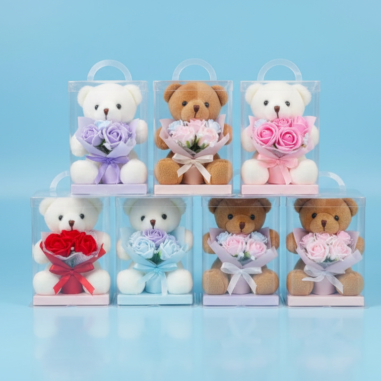 Rose Teddy Bear Gift Box: Adorable Floral Bear, Perfect for Birthday Decorations