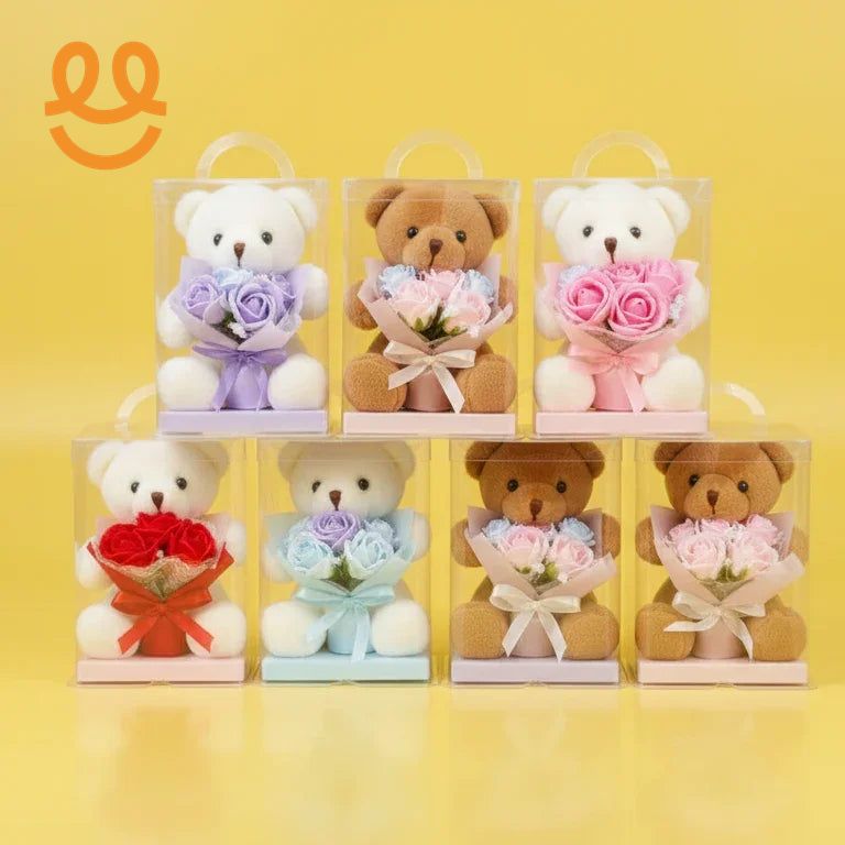 Rose Teddy Bear Gift Box: Adorable Floral Bear, Perfect for Birthday Decorations