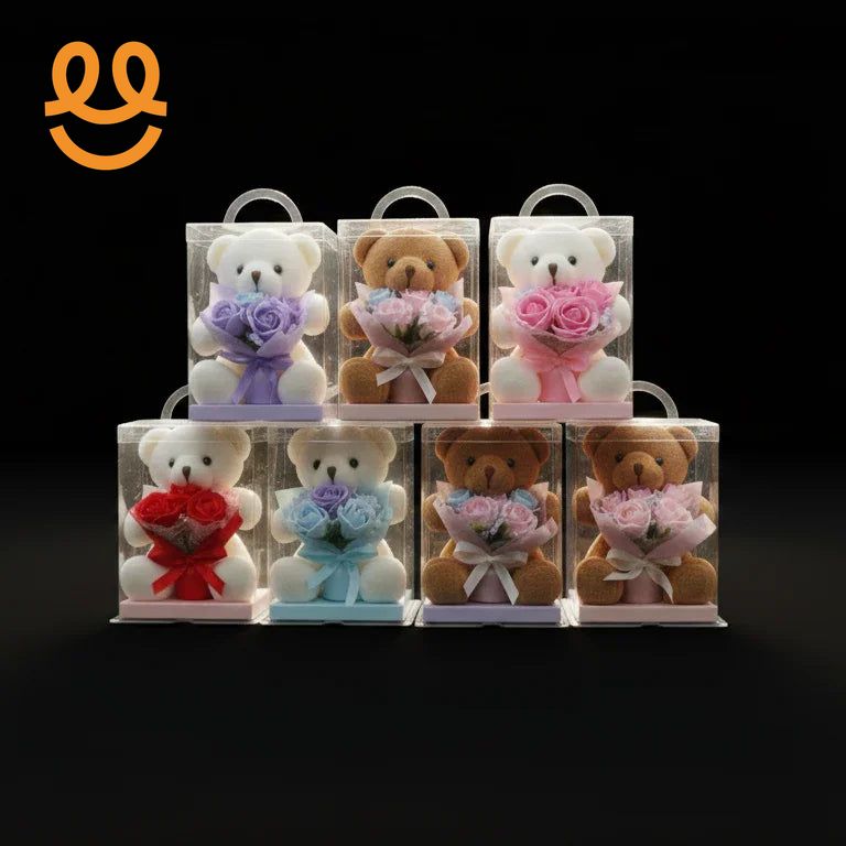 Rose Teddy Bear Gift Box: Adorable Floral Bear, Perfect for Birthday Decorations